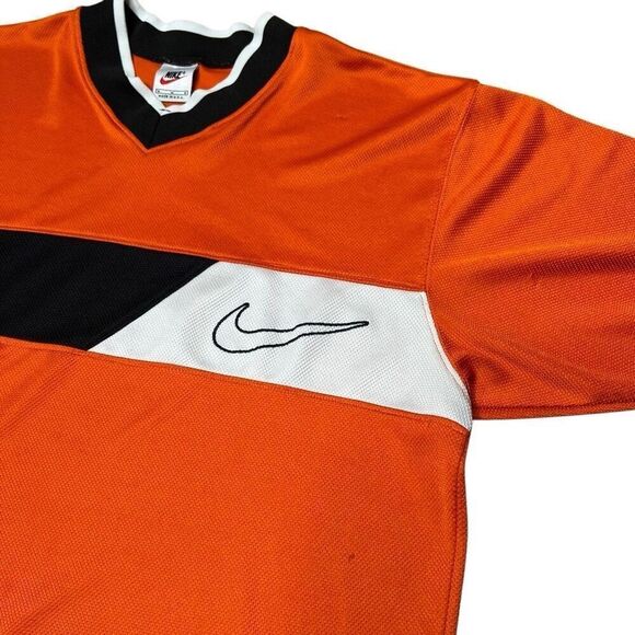 Vintage VTG 90s Nike Made In USA Swoosh Orange Jersey Shirt Medium - Picture 2 of 6